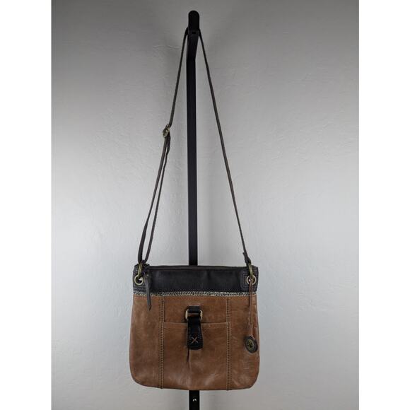 The Sak Kendra Crossbody Purse Distressed Two-Tone Brown Leather Messenger Bag - Picture 2 of 8